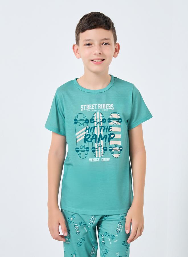 Styli Teen Green Skateboard Print T-Shirt and Pyjama Set - Image 2