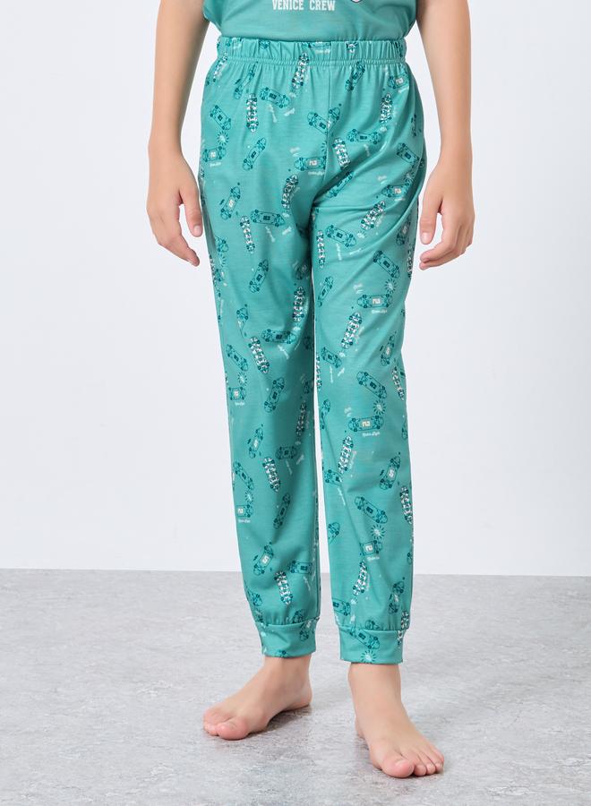 Styli Teen Green Skateboard Print T-Shirt and Pyjama Set - Image 5