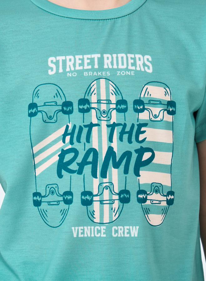 Styli Teen Green Skateboard Print T-Shirt and Pyjama Set - Image 3