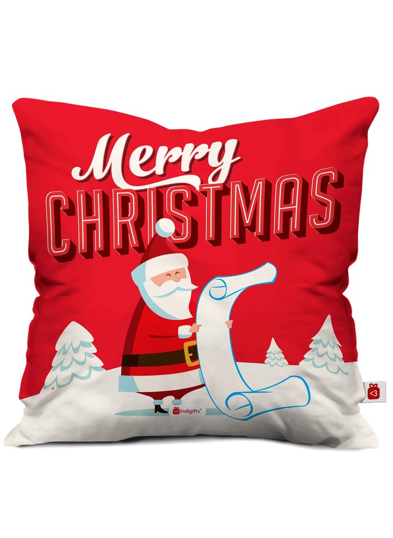 Indigifts Indigifts Santa Claus with Gifts List Print Red Cushion Cover 12x12 with Filler (Xmas, Him, Boy, Girl, Dad, Mom, Friends, Family) - Christmas Decorations  - Image 1