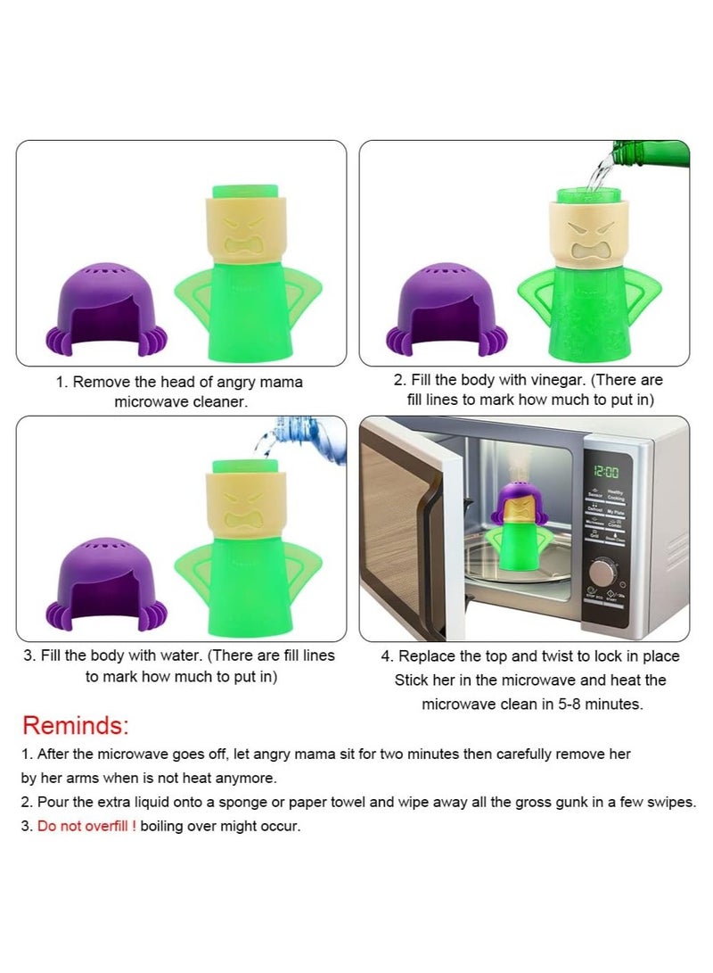 AROAQ Microwave Cleaner, Angry Mama Microwave Cleaner Microwave Oven Steam Cleaner Easily Clean in Minutes Cleans Add Vinegar and Water for Home or Office with English Manual (Green) - Image 3