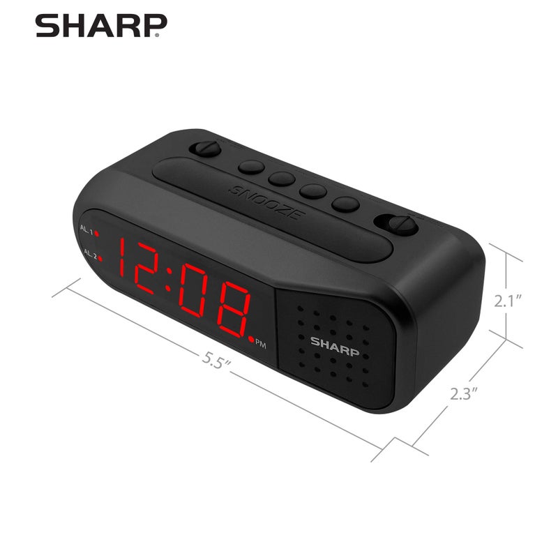 Sharp Easy-Set Digital Alarm Clock for Bedroom â€“ Large Red LED Display, Ascending Loud Alarm for Heavy Sleepers, Dual Alarm Weekday/Weekend, Simple Operation, Snooze & Dimmer Control, Battery Backup - Image 4