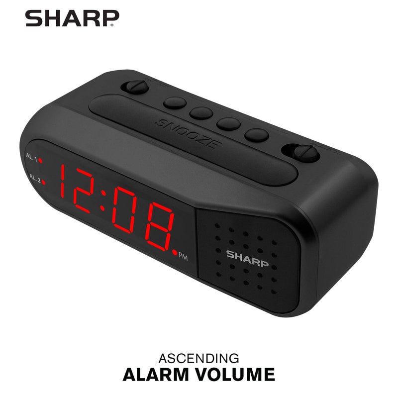 Sharp Easy-Set Digital Alarm Clock for Bedroom â€“ Large Red LED Display, Ascending Loud Alarm for Heavy Sleepers, Dual Alarm Weekday/Weekend, Simple Operation, Snooze & Dimmer Control, Battery Backup - Image 5