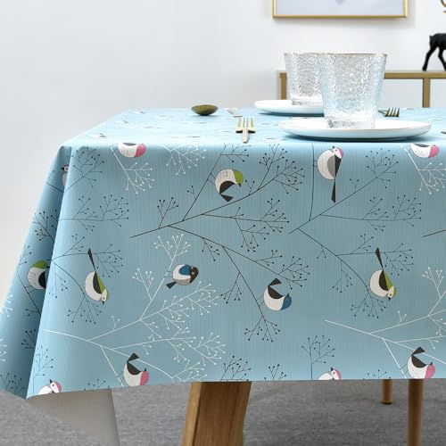 TruDelve Heavy Duty Vinyl Table Cloth Plastic Tablecloth for Kitchen Dining Table Wipeable PVC Waterproof Tablecloth for Rectangle Table 54 x 108 Birds2