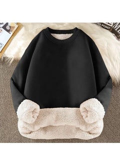 Warm Long Sleeve round Neck Mens T-Shirt Hoodie Camel Wool Blend Loose Fit Casual Trendy Mens Wear Polyester Fleece Winter Black Alpaca Sweatshirt