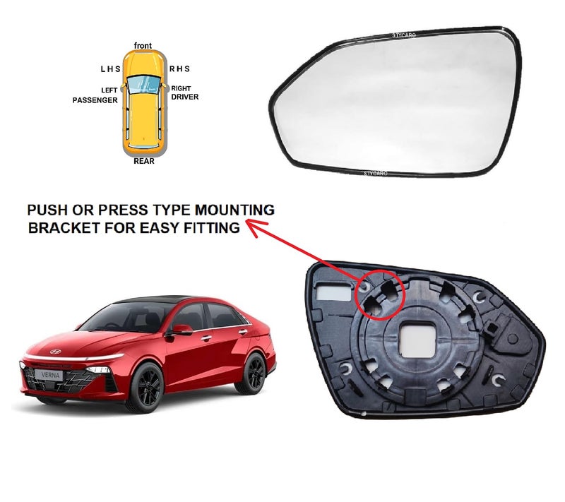 STYCARO - orvm Side View Mirror Glass/Sub Mirror Plate Tukdi for Hyundai Verna 6TH GEN 2023-2024 Year Model Type-5 (LEFT PASSENGER SIDE) - Image 2