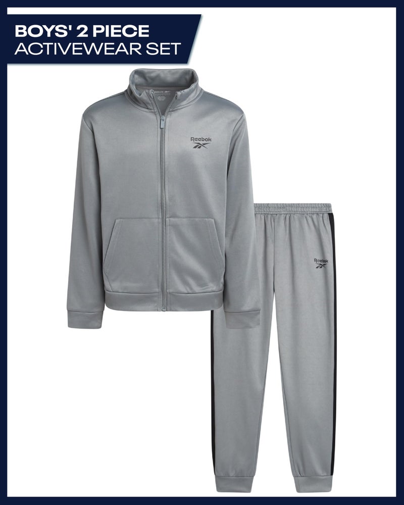 Reebok Boys Tracksuit Set - 2 Piece Athletic Tricot Zip Up Fleece Lined Jacket and Toddler Sweatpants Playwear for Kids, Size 2T, Monument - Image 2