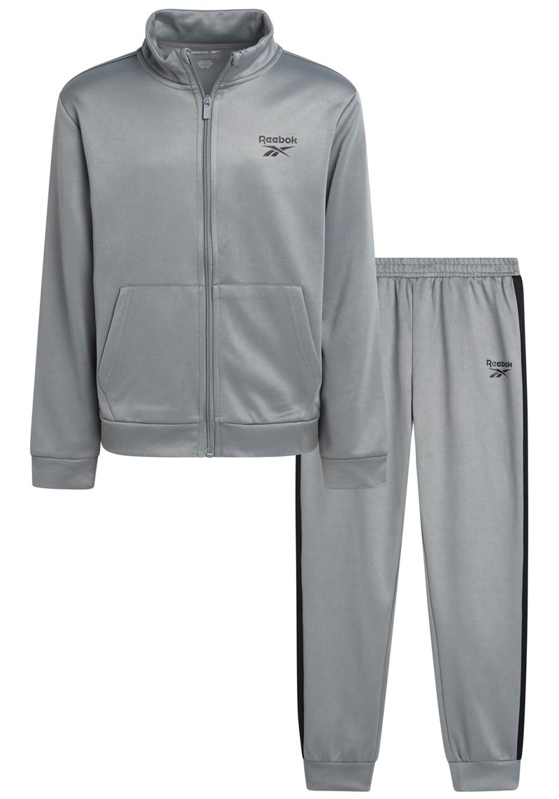 Reebok Boys Tracksuit Set - 2 Piece Athletic Tricot Zip Up Fleece Lined Jacket and Toddler Sweatpants Playwear for Kids, Size 2T, Monument - Image 1