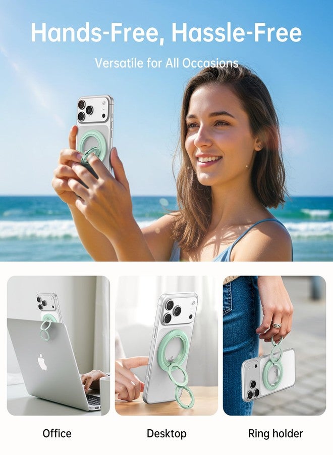 SYNCWIRE MagSafe Magnetic Cell Phone Ring Holder - Portable 360° Rotation Phone Grip with Dual Ring Compatible iPhone 16/15/14/13/12 Pro Max - Green - Image 5
