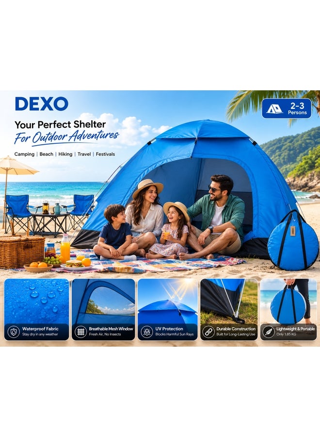 DEXO Automatic Pop-Up Instant Camping Tent 200X150X110CM , 2-3 Person Easy Setup Tent with UV Protection, Waterproof, Lightweight Travel Tent for Camping, Hiking & Festivals, Blue - Image 3