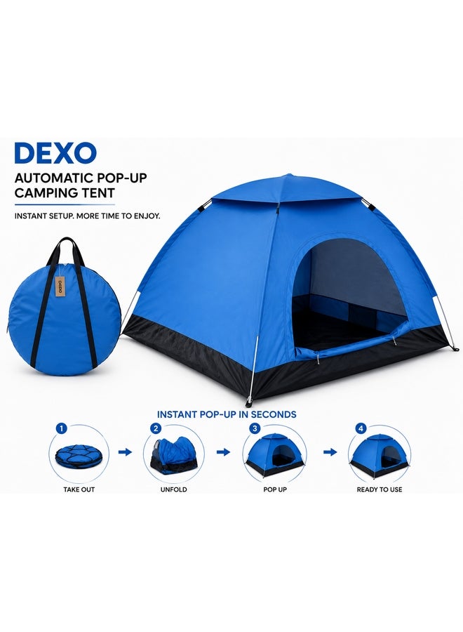 DEXO Automatic Pop-Up Instant Camping Tent 200X150X110CM , 2-3 Person Easy Setup Tent with UV Protection, Waterproof, Lightweight Travel Tent for Camping, Hiking & Festivals, Blue - Image 2