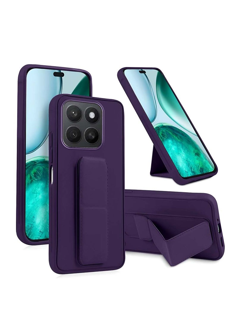 دبليو تيك Honor X8c 4G 2025 قبضة يدوية قابلة للطي مسند مغناطيسي حزام معصم مع غطاء هيكل حديدي مدمج - بنفسجي الباذنجان - Image 1