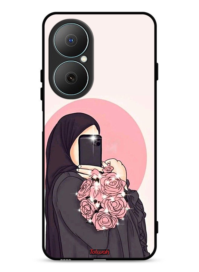 Tolwak Huawei Nova Y73 Protective Case Cover Making Selfies While Holding Flowers Art