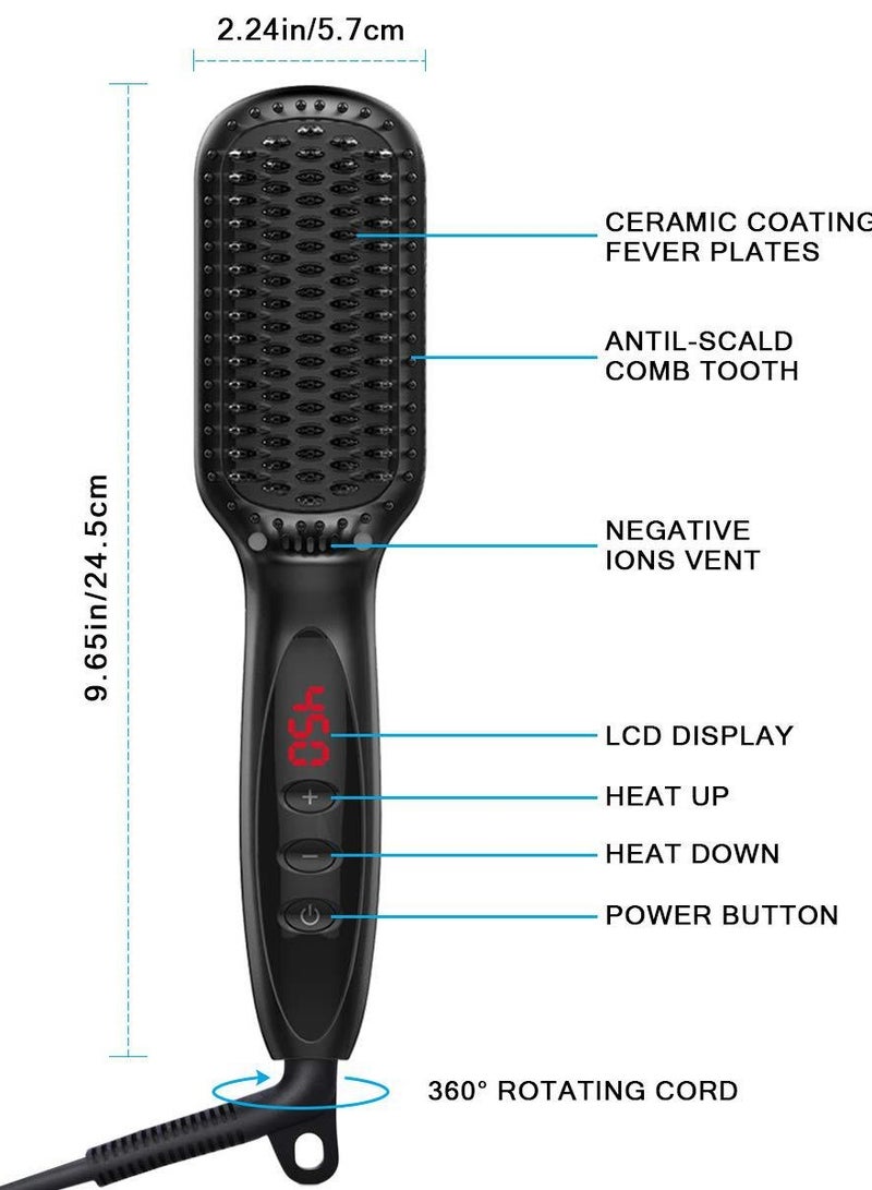 Hair Heated Straightening Brush,Negative Ion Hot Hair Brush for Smooth Frizz-Free Women Hair - Ceramic Flat Iron Brush - Dual Voltage Anti-Scald Safe Fast Heating