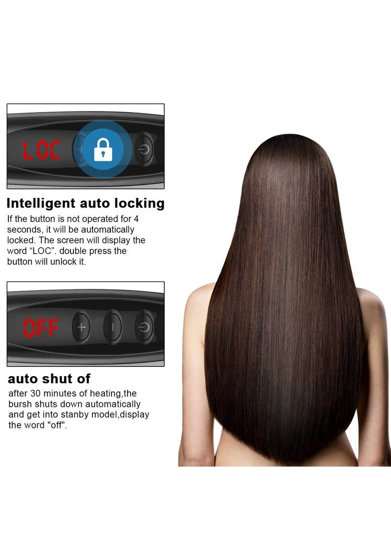 Hair Heated Straightening Brush,Negative Ion Hot Hair Brush for Smooth Frizz-Free Women Hair - Ceramic Flat Iron Brush - Dual Voltage Anti-Scald Safe Fast Heating