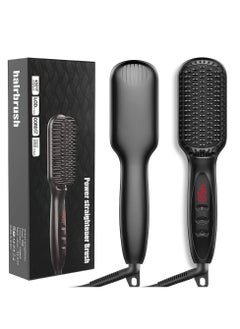 LANDOT Hair Heated Straightening Brush,Negative Ion Hot Hair Brush for Smooth Frizz-Free Women Hair - Ceramic Flat Iron Brush - Dual Voltage Anti-Scald Safe Fast Heating  - Image 1