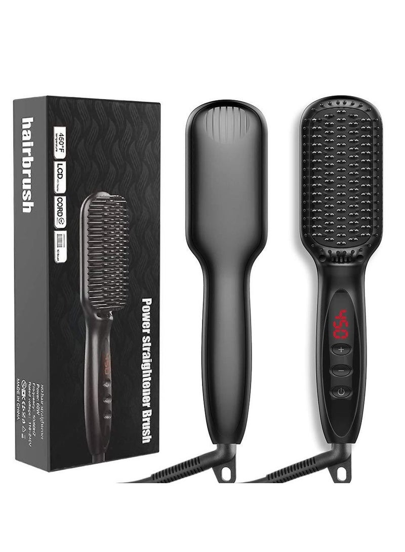 LANDOT Hair Heated Straightening Brush,Negative Ion Hot Hair Brush for Smooth Frizz-Free Women Hair - Ceramic Flat Iron Brush - Dual Voltage Anti-Scald Safe Fast Heating - Image 1