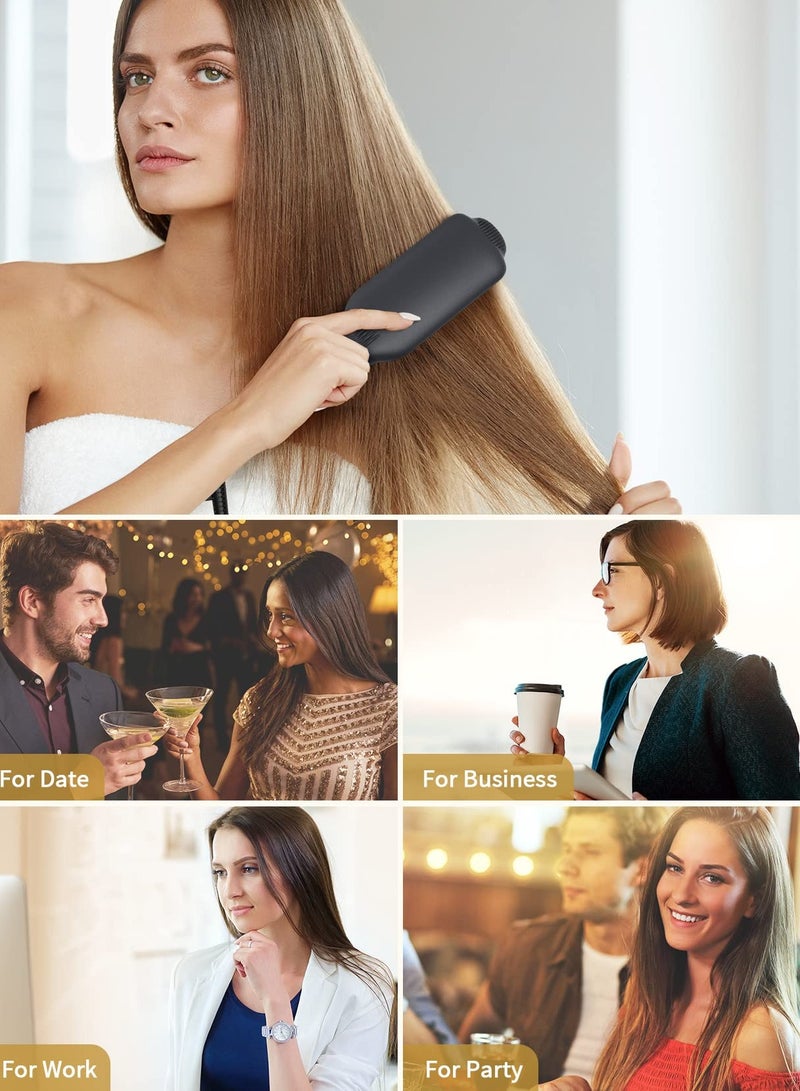 LANDOT Hair Heated Straightening Brush,Negative Ion Hot Hair Brush for Smooth Frizz-Free Women Hair - Ceramic Flat Iron Brush - Dual Voltage Anti-Scald Safe Fast Heating - Image 4