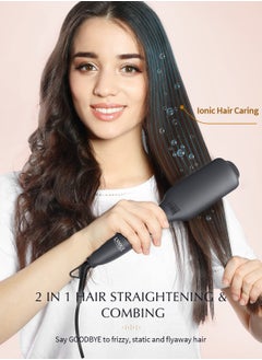 LANDOT Hair Heated Straightening Brush,Negative Ion Hot Hair Brush for Smooth Frizz-Free Women Hair - Ceramic Flat Iron Brush - Dual Voltage Anti-Scald Safe Fast Heating  - Image 3