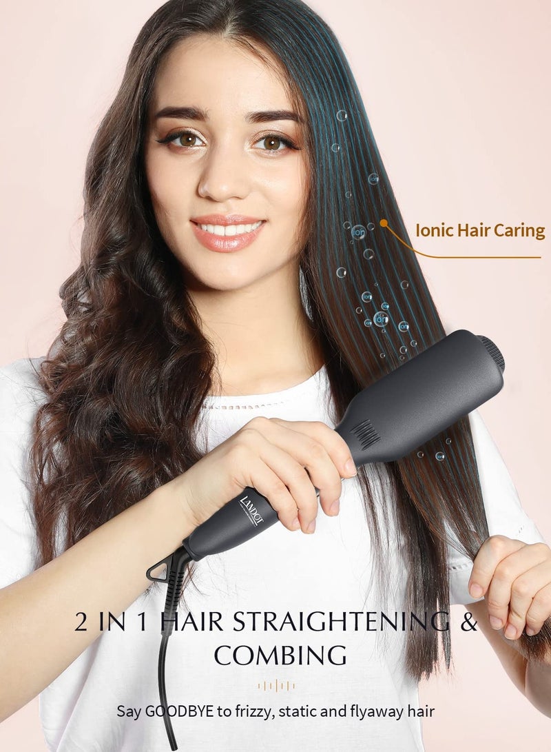 LANDOT Hair Heated Straightening Brush,Negative Ion Hot Hair Brush for Smooth Frizz-Free Women Hair - Ceramic Flat Iron Brush - Dual Voltage Anti-Scald Safe Fast Heating - Image 3