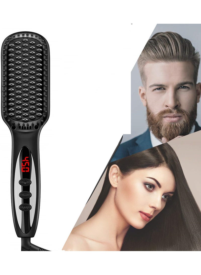 Hair Heated Straightening Brush,Negative Ion Hot Hair Brush for Smooth Frizz-Free Women Hair - Ceramic Flat Iron Brush - Dual Voltage Anti-Scald Safe Fast Heating