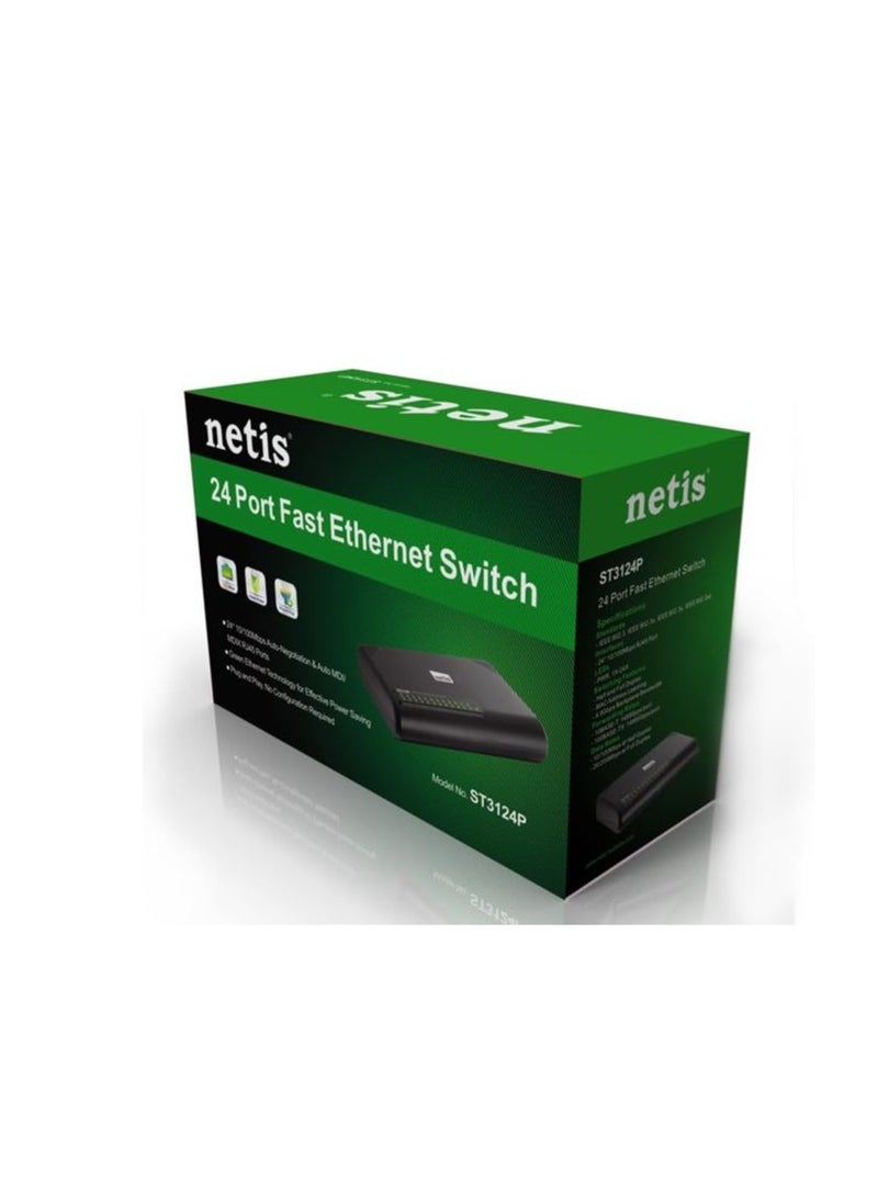 Netis Netis ST3124P 24 Port 10/100Mbps Fast Ethernet Rackmount Switch with Plug-and-Play | Auto MDI/MDI-X, Desktop Ethernet Splitter and Hub, Plug and Play, Traffic Optimization, Compact Design  - Image 1