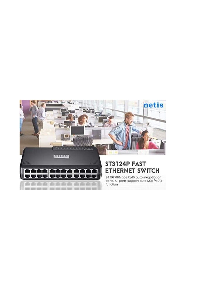 Netis Netis ST3124P 24 Port 10/100Mbps Fast Ethernet Rackmount Switch with Plug-and-Play | Auto MDI/MDI-X, Desktop Ethernet Splitter and Hub, Plug and Play, Traffic Optimization, Compact Design  - Image 3