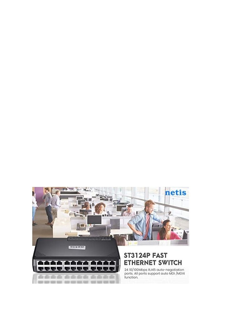 Netis Netis ST3124P 24 Port 10/100Mbps Fast Ethernet Rackmount Switch with Plug-and-Play | Auto MDI/MDI-X, Desktop Ethernet Splitter and Hub, Plug and Play, Traffic Optimization, Compact Design  - Image 4