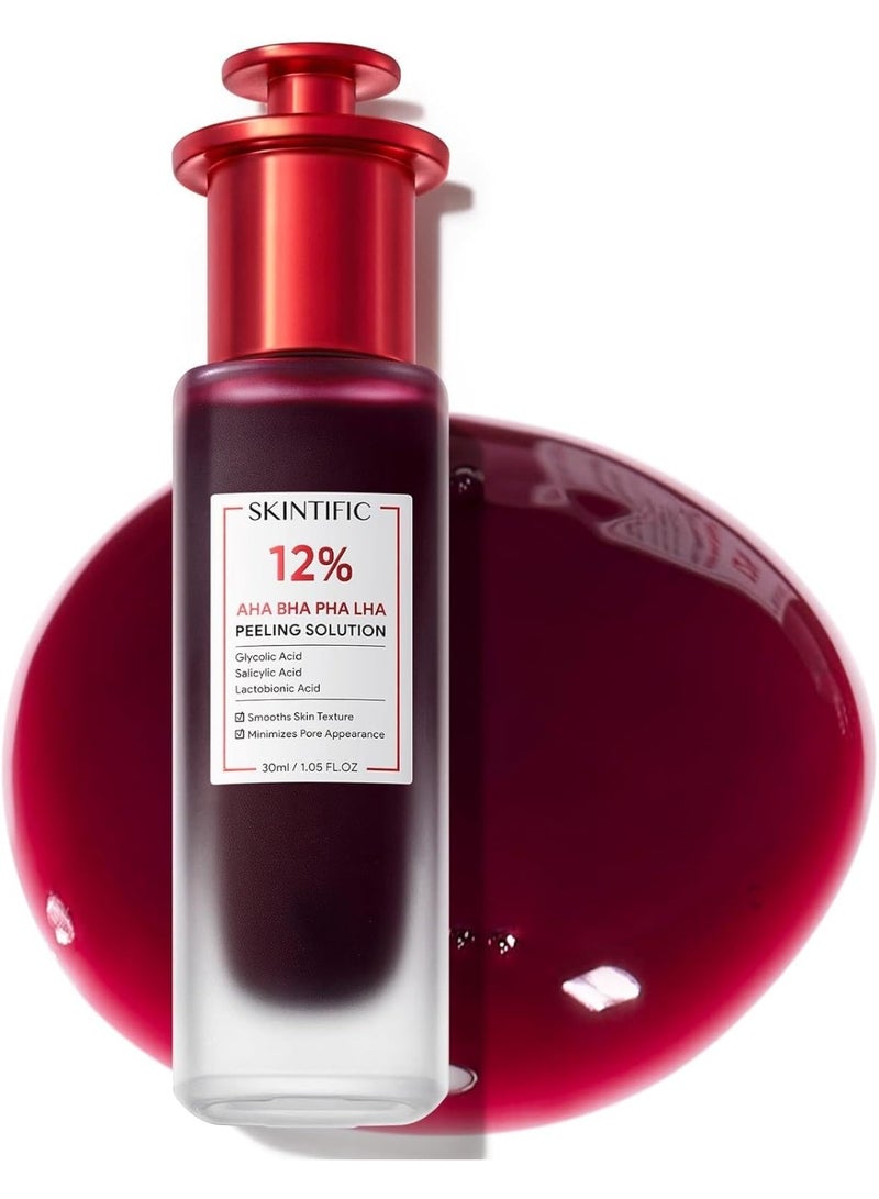 SKINTIFIC 12% AHA BHA PHA LHA Peeling Solution, Glycolic Acid Acne Treatment for Face, Exfoliating Peeling Serum for Dull, Rough, Oily Skin with Clogged Pores u0026 Dead Cells - Image 1