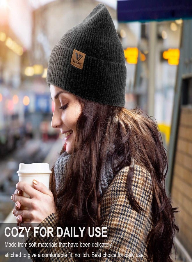 Vgogfly Beanie Men Slouchy Knit Skull Cap Warm Stocking Hats Guys Women Striped Winter Beanie Hat Cuffed Plain Hat Black - Image 4