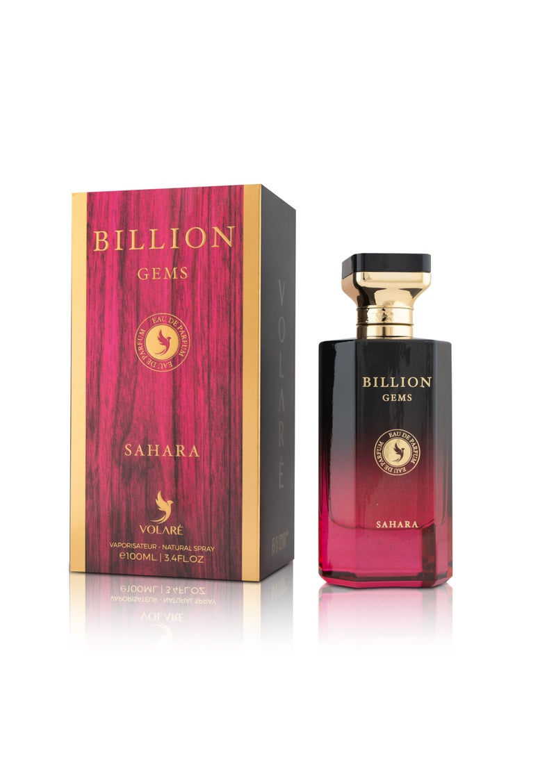 فولاري Billion Gems Sahara عطر للجنسين، 100 مل – زهري عنبري مع ورد الطائف، العنبر الرمادي والمرّ - Image 1