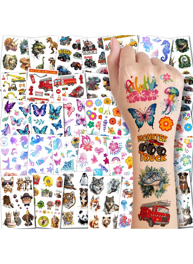 CHARLENT Temporary Tattoos for Kids 320 Mixed Styles 36 Sheets Tattoo Stickers Set for Boys and Girls Car Dinosaur Hawaii Mermaid Watercolor Animals Tattoos for Kids Birthday Party Supplies - Image 2