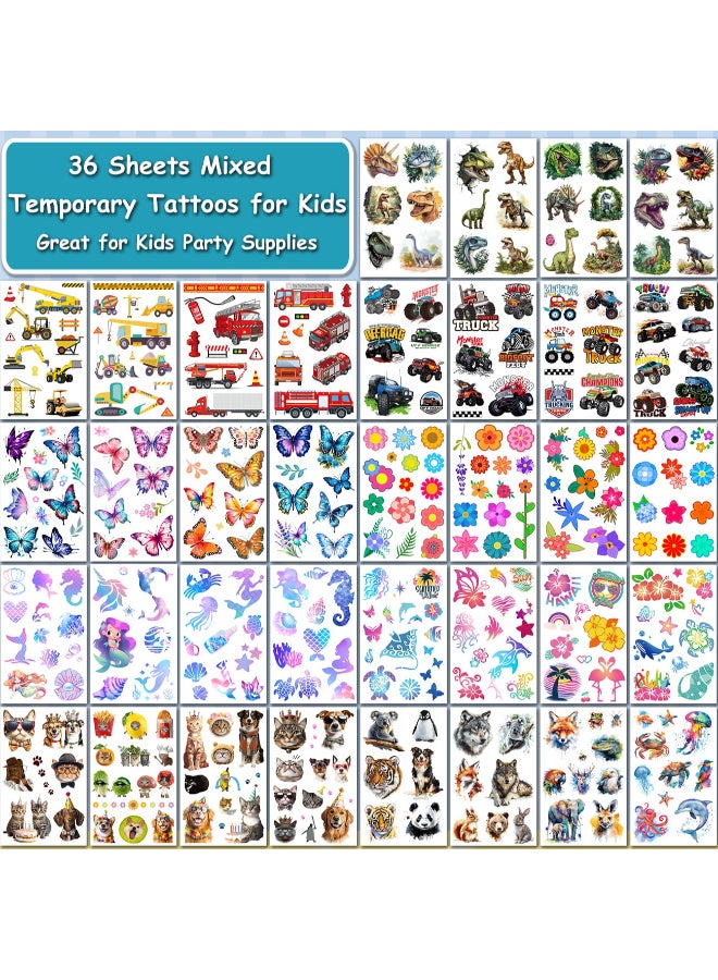 CHARLENT Temporary Tattoos for Kids 320 Mixed Styles 36 Sheets Tattoo Stickers Set for Boys and Girls Car Dinosaur Hawaii Mermaid Watercolor Animals Tattoos for Kids Birthday Party Supplies - Image 4