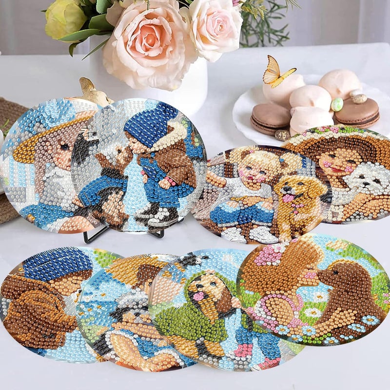 mrpwnle 8 Pack Diamond Art Coasters Kits-Dog Diamond Painting Coasters Kit Set with Holder Cork Pads, DIY Diamonds Art Non Slip Coaster Crafts Kits for Adults Beginners Gifts - Image 3