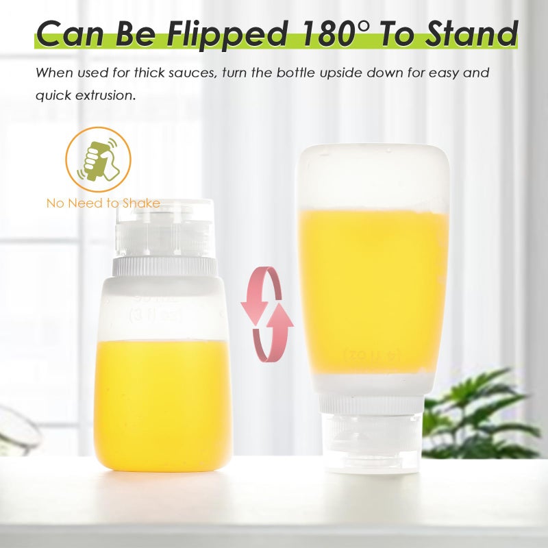 Nacxbwer Condiment Squeeze Bottles for Ketchup Hot Sauce Liquids Oil with Caps for Condensed Milk and Mustard Salad Dressing Dispenser Silicone Bottles (Translucent, 3 oz * 4 Pack) - Image 3