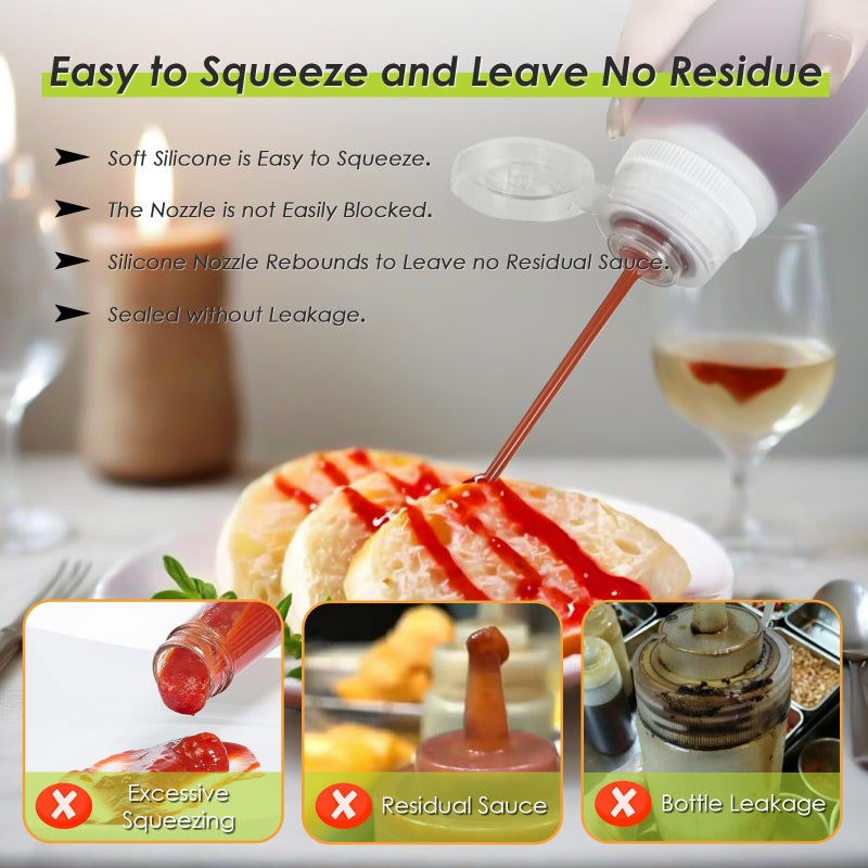 Nacxbwer Condiment Squeeze Bottles for Ketchup Hot Sauce Liquids Oil with Caps for Condensed Milk and Mustard Salad Dressing Dispenser Silicone Bottles (Translucent, 3 oz * 4 Pack) - Image 2