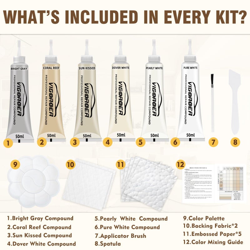 Vigorder Cream Leather Repair Kit for Furniture, Vinyl Repair Kit for Car Interior, Sofa, Purse and Jacket, Restore Any Material with Super Easy Instructions to Fix Scratches, Tears, Holes, Peeling - Image 4