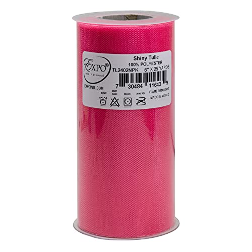 Expo International Shiny 6-Inch Tulle Spool, 25-Yard, Neon Pink - Image 1