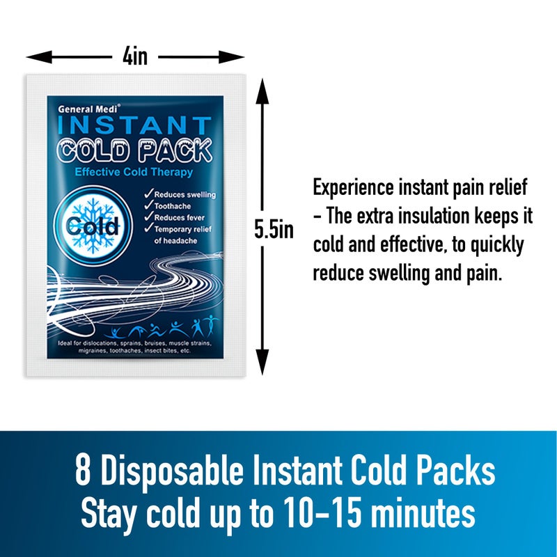 General Medi Instant Ice Cold Pack (4â€x 5.5â€) â€“ 8 Packs Disposable Cold Therapy Ice Packs for Pain Relief, Swelling, Inflammation, Sprains, Toothache â€“ for Athletes & Outdoor Activities - Image 2