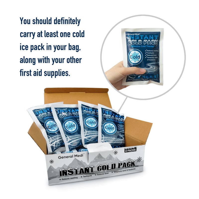 General Medi Instant Ice Cold Pack (4â€x 5.5â€) â€“ 8 Packs Disposable Cold Therapy Ice Packs for Pain Relief, Swelling, Inflammation, Sprains, Toothache â€“ for Athletes & Outdoor Activities - Image 3