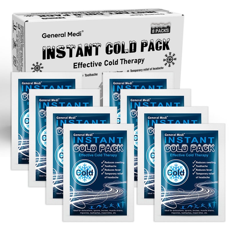 General Medi Instant Ice Cold Pack (4â€x 5.5â€) â€“ 8 Packs Disposable Cold Therapy Ice Packs for Pain Relief, Swelling, Inflammation, Sprains, Toothache â€“ for Athletes & Outdoor Activities - Image 1