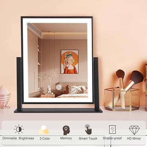 Beelux Hollywood Style Vanity Mirror - 11 in Black Makeup Mirror with Light, Dimmable Lights, Smart Control, Adjustable Warm White/Natural/Daylight, 360°Rotation for Makeup Enthusiasts - Image 2