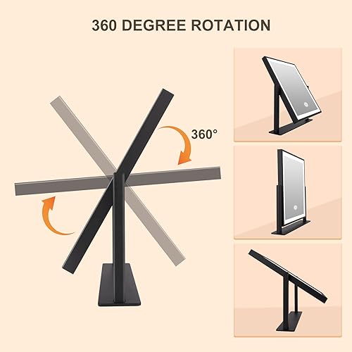 Beelux Hollywood Style Vanity Mirror - 11 in Black Makeup Mirror with Light, Dimmable Lights, Smart Control, Adjustable Warm White/Natural/Daylight, 360°Rotation for Makeup Enthusiasts - Image 4