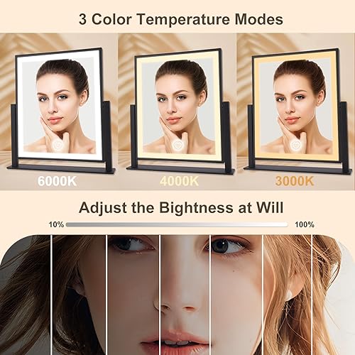 Beelux Hollywood Style Vanity Mirror - 11 in Black Makeup Mirror with Light, Dimmable Lights, Smart Control, Adjustable Warm White/Natural/Daylight, 360°Rotation for Makeup Enthusiasts - Image 3