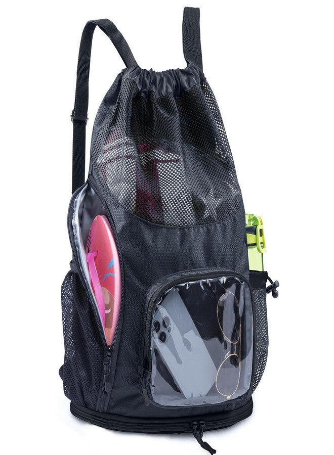VIGEGARI Drawstring Backpack Sandproof - Mesh Backpack Beach Bag with Shoe Compartment - Swim Bag for Beach, Pool - Pool Bag with Pockets for Toiletries - Wet Bag for Swimsuit - Summer Camp Essentials - Image 1