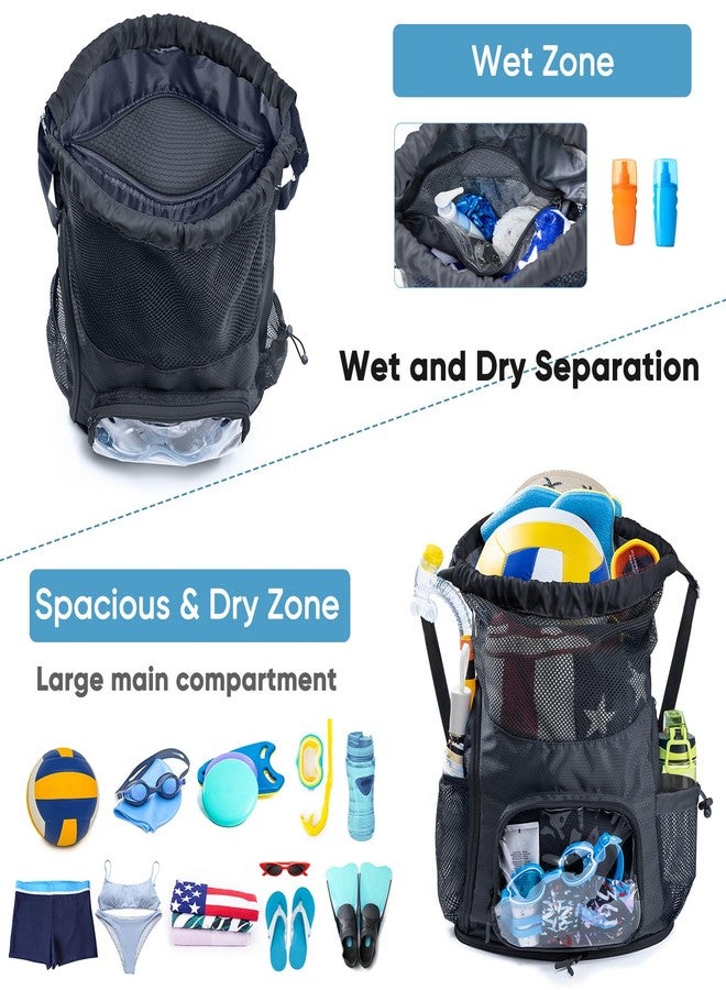 VIGEGARI Drawstring Backpack Sandproof - Mesh Backpack Beach Bag with Shoe Compartment - Swim Bag for Beach, Pool - Pool Bag with Pockets for Toiletries - Wet Bag for Swimsuit - Summer Camp Essentials - Image 2