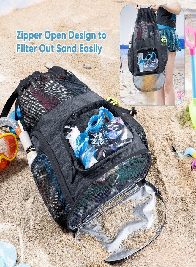 VIGEGARI Drawstring Backpack Sandproof - Mesh Backpack Beach Bag with Shoe Compartment - Swim Bag for Beach, Pool - Pool Bag with Pockets for Toiletries - Wet Bag for Swimsuit - Summer Camp Essentials - Image 3