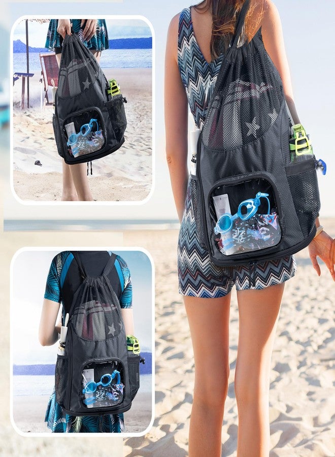 VIGEGARI Drawstring Backpack Sandproof - Mesh Backpack Beach Bag with Shoe Compartment - Swim Bag for Beach, Pool - Pool Bag with Pockets for Toiletries - Wet Bag for Swimsuit - Summer Camp Essentials - Image 5