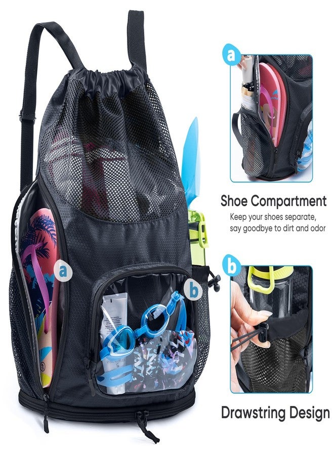 VIGEGARI Drawstring Backpack Sandproof - Mesh Backpack Beach Bag with Shoe Compartment - Swim Bag for Beach, Pool - Pool Bag with Pockets for Toiletries - Wet Bag for Swimsuit - Summer Camp Essentials - Image 4