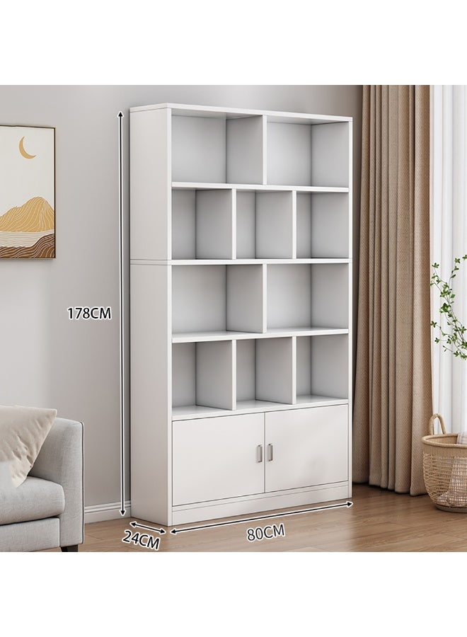 Generic Multi-Tier Bookshelf Wooden Storage Cabinet Rack with 2 Doors and Open Display Shelf Multipurpose Floor Standing Bookcase for Living Room, Bedroom, Home and Office, 80x24x178cm, SGG029B-80  - Image 2